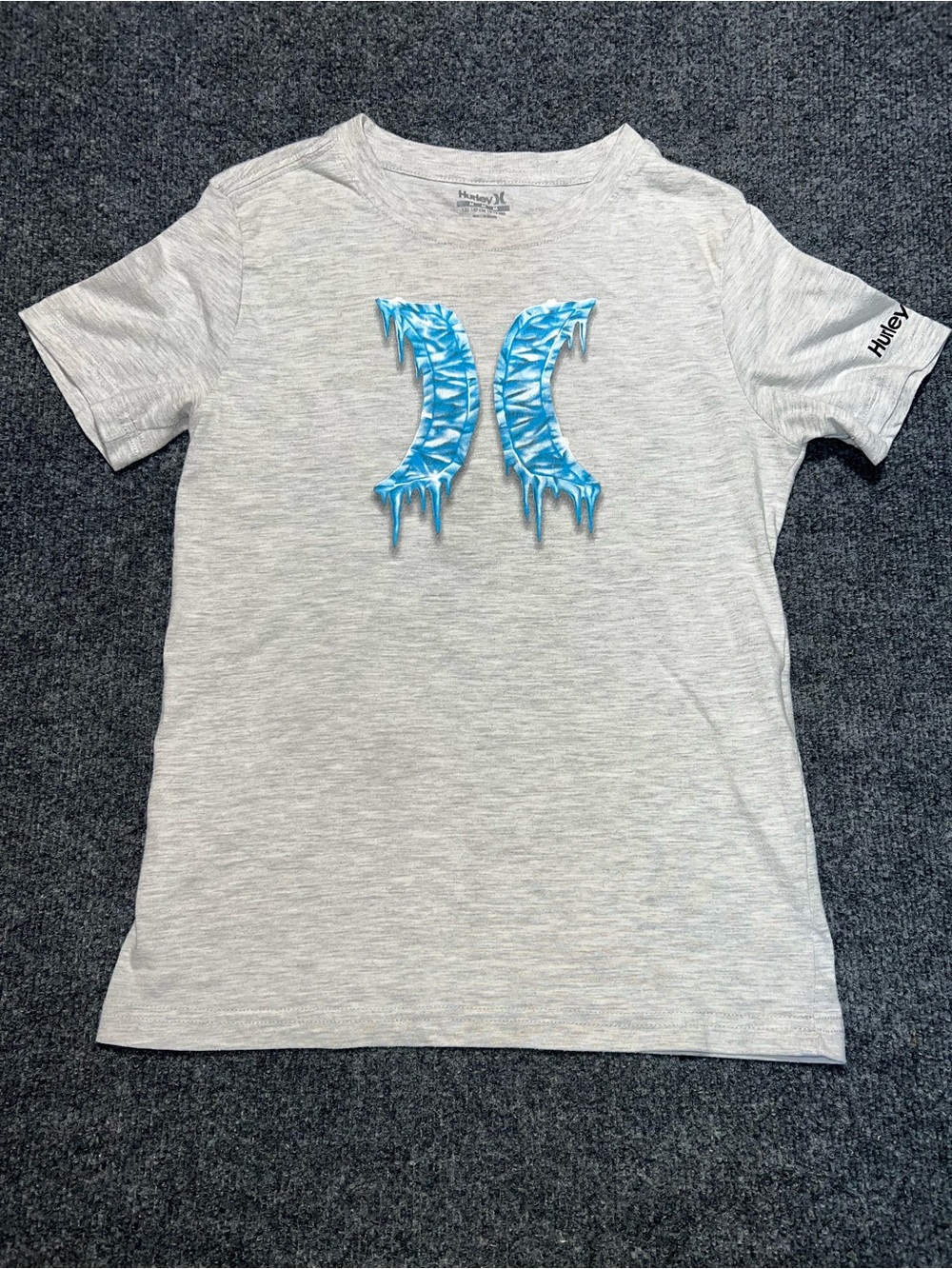 Hurley Boys Light Gray Tee Blue Icy Logo Graphic‎ T-Shirt Size M 10-12